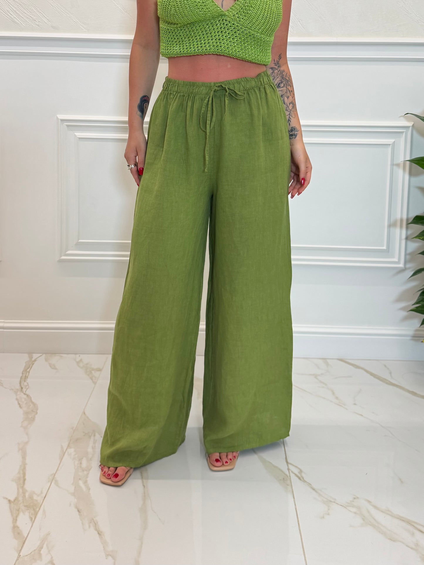 Pantalone 100% Lino Green