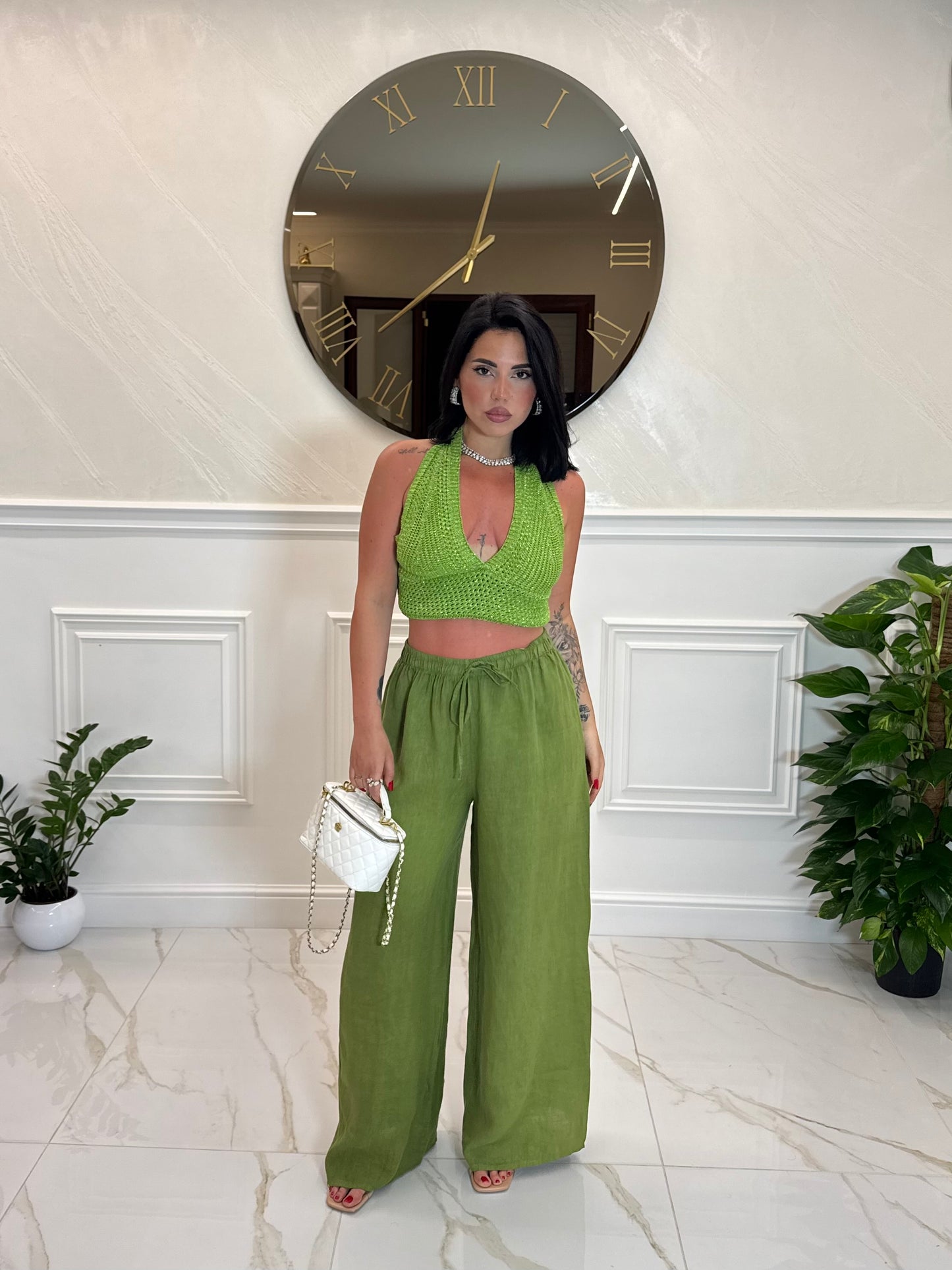 Pantalone 100% Lino Green