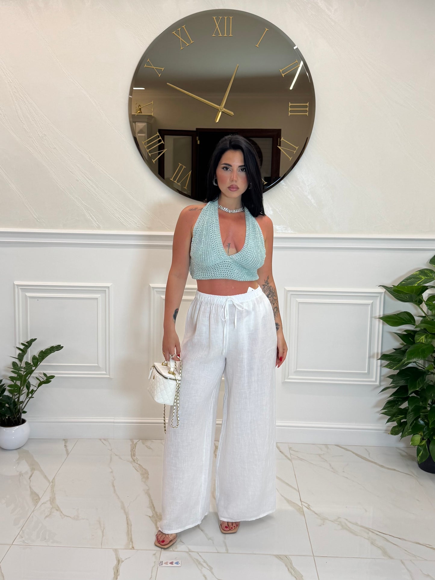 Pantalone 100% Lino White