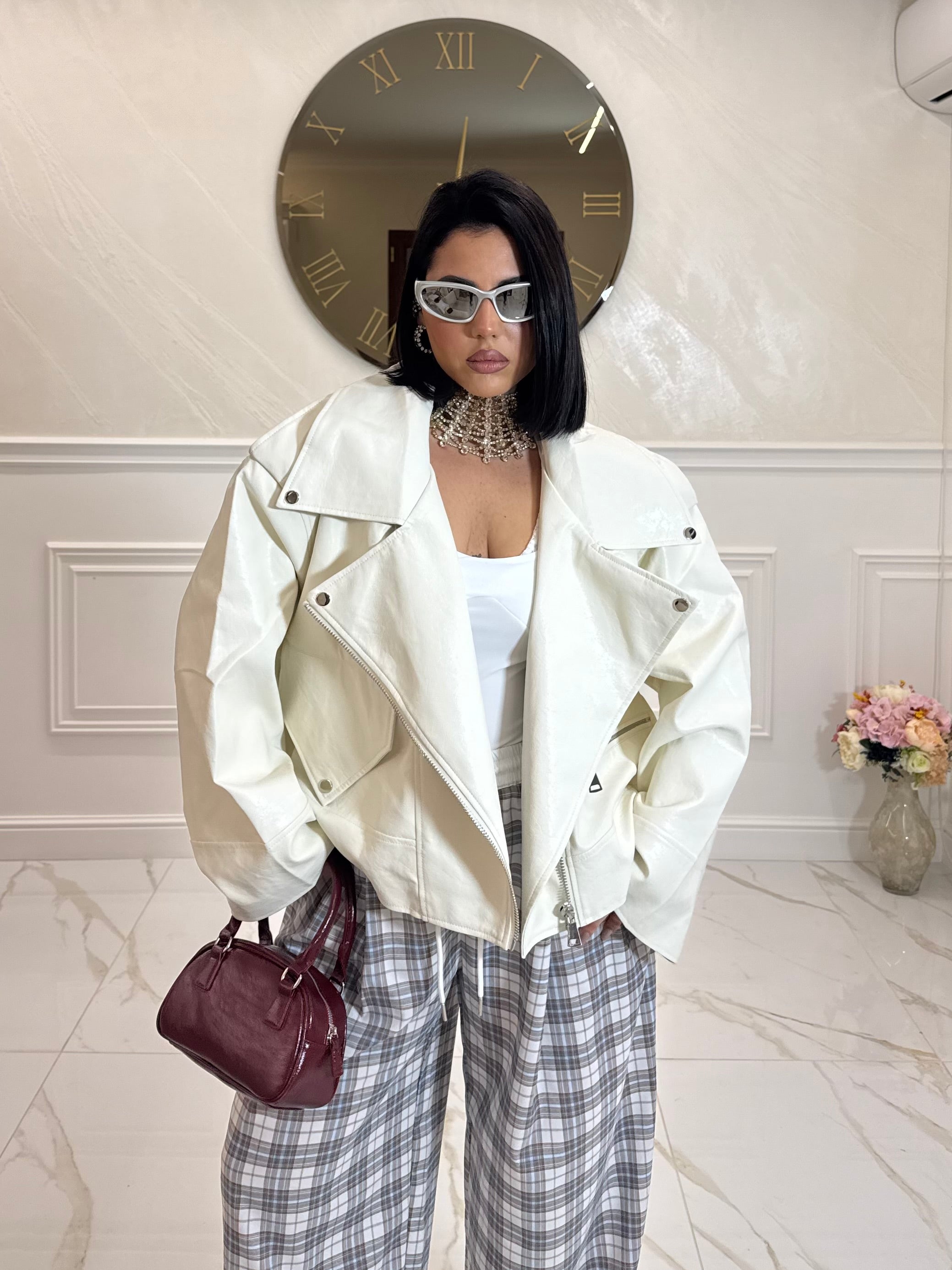 Biker in pelle White