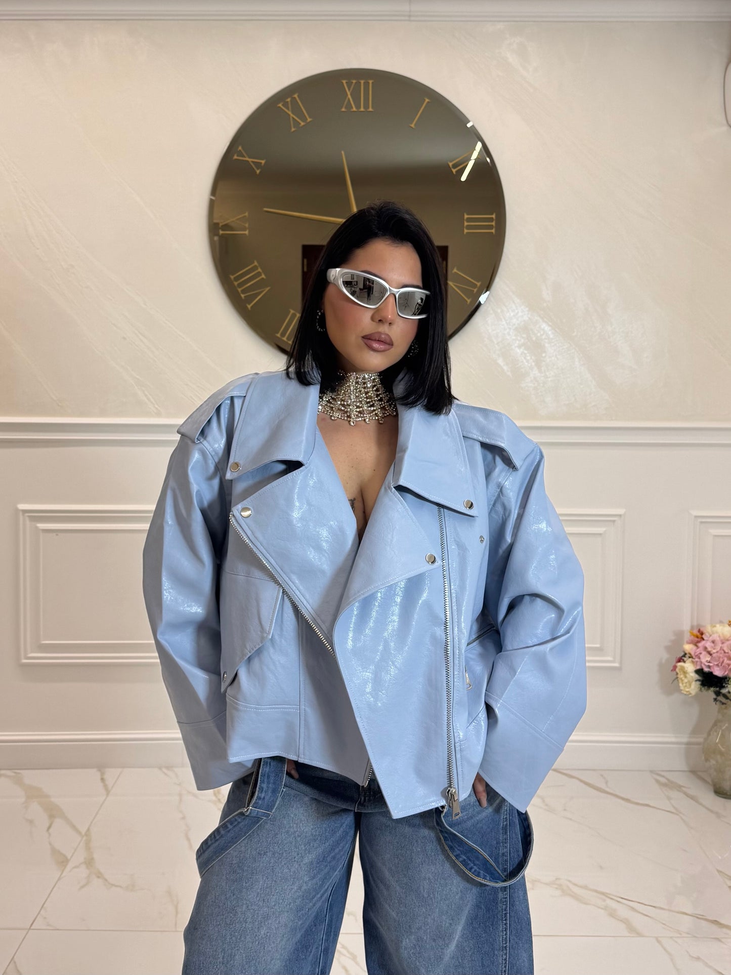 Biker Pelle celeste